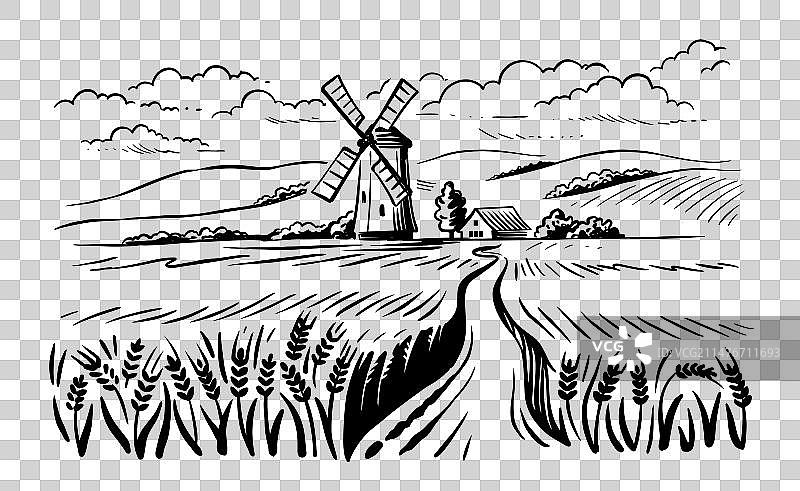 乡村风车景观图片素材