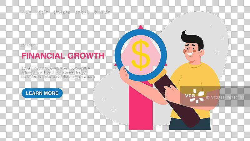 男人用放大镜指向箭头的网页banner图片素材