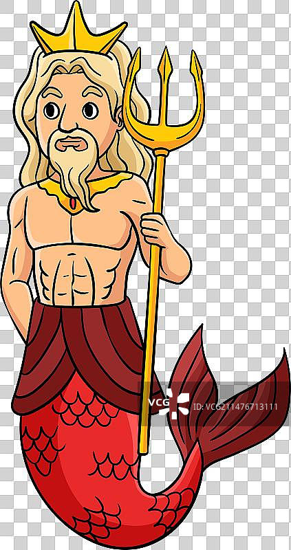 美人鱼国王卡通彩色剪贴画图片素材