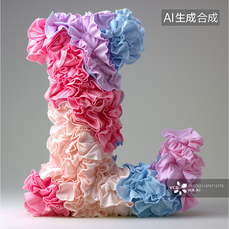 【AI数字艺术】3D立体多种材质如云朵海浪花瓣等制作的多彩26个英文字母，科技感创意感图片素材