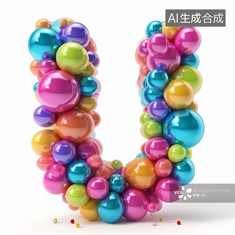 【AI数字艺术】3D立体多种材质如云朵海浪花瓣等制作的多彩26个英文字母，科技感创意感图片素材