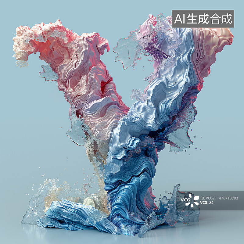 【AI数字艺术】3D立体多种材质如云朵海浪花瓣等制作的多彩26个英文字母，科技感创意感图片素材