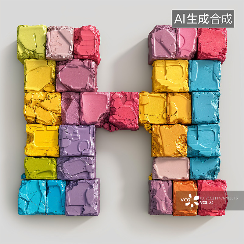 【AI数字艺术】3D立体多种材质如云朵海浪花瓣等制作的多彩26个英文字母，科技感创意感图片素材