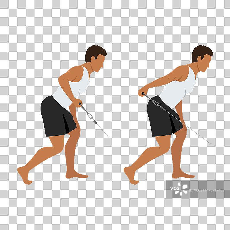 男子做低位滑轮肱三头肌伸展图片素材