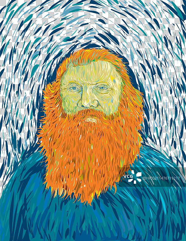 红色姜黄色胡须老男人后印象派图片素材