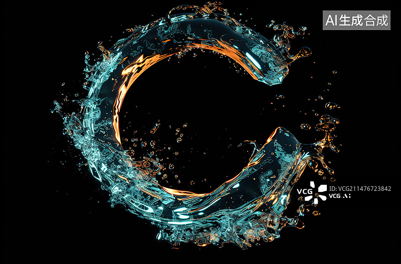 【AI数字艺术】黑色背景下溅水的特写镜头图片素材