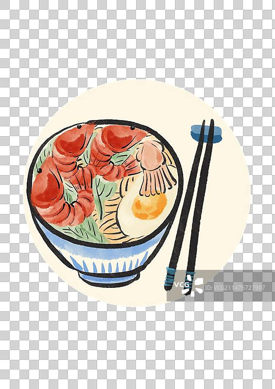 水墨风厦门美食插画元素-沙茶面图片素材