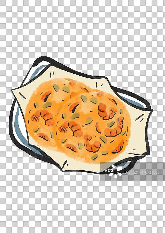 水墨风厦门美食插画元素-炸虾饼图片素材