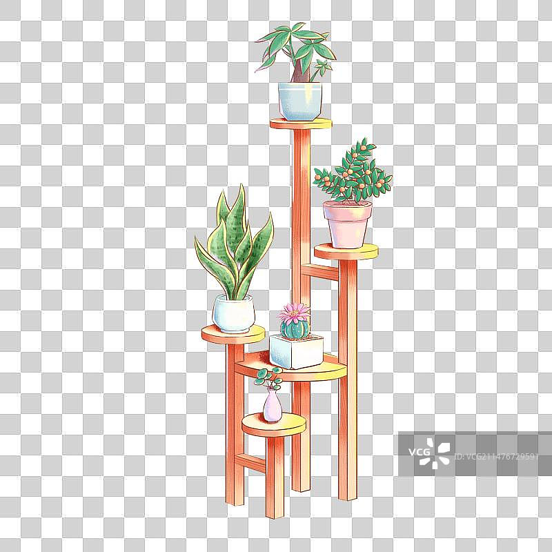 盆栽组合花架装饰元素图片素材