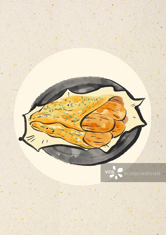 水墨风天津美食插画-煎饼果子图片素材