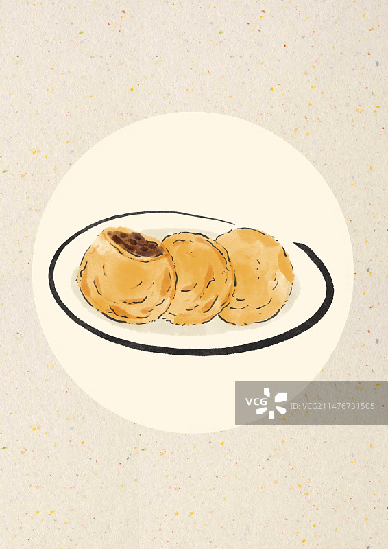 水墨风天津美食插画-炸糕图片素材