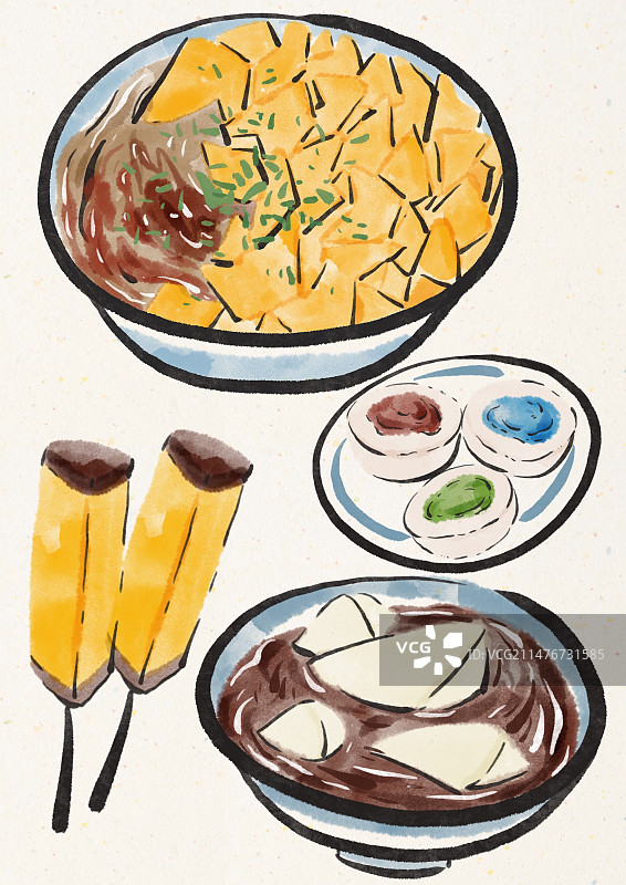 水墨风天津美食插画图片素材