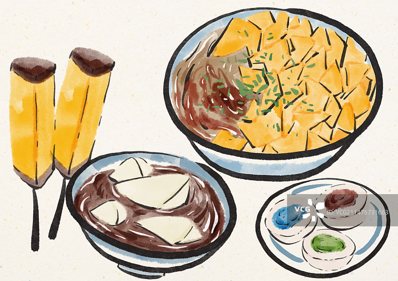 水墨风天津美食插画图片素材
