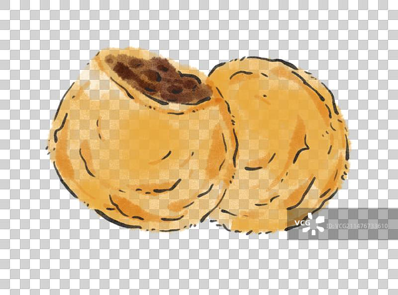 水墨天津美食插画元素-炸糕图片素材