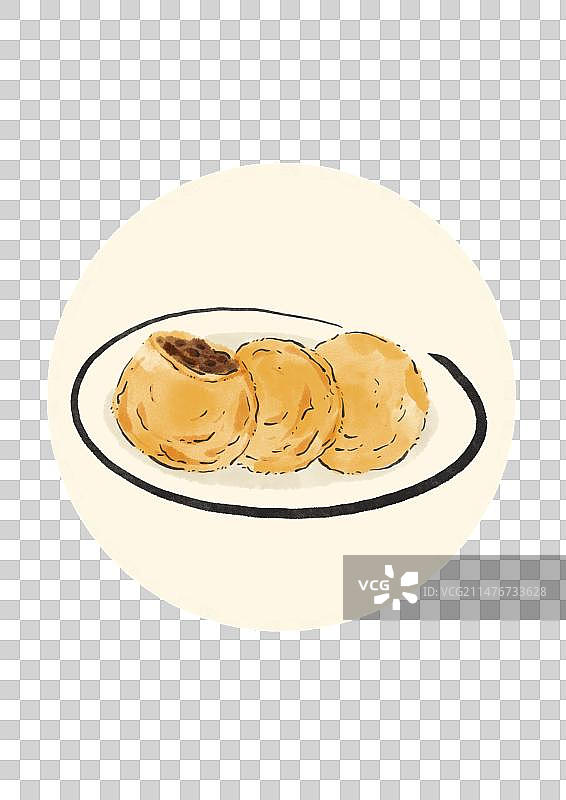 水墨天津美食插画元素-炸糕图片素材