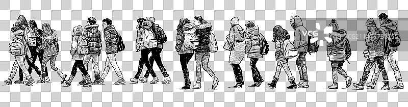手绘一群青少年学生图片素材