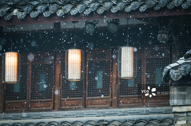 成都锦里冬季古建筑雪景图片素材