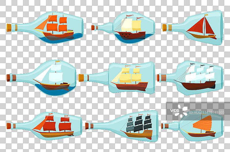 瓶中船玻璃制品套装图片素材