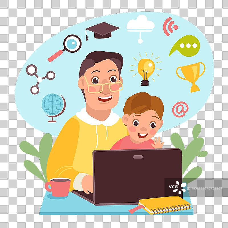 父亲帮助孩子做作业图片素材