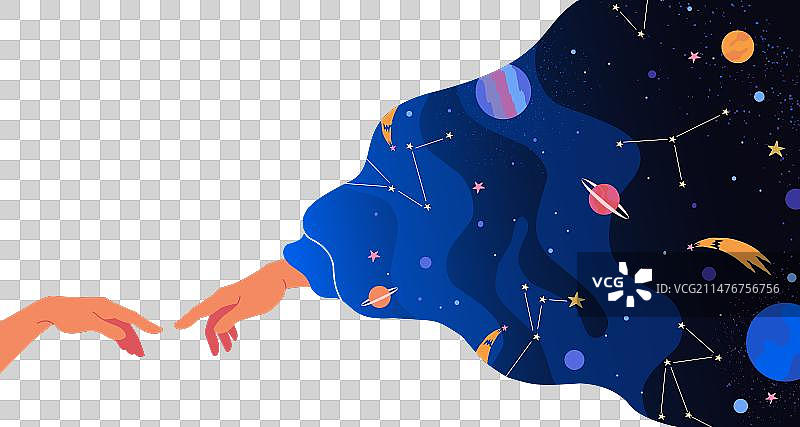 云端宇宙中亚当创造之手图片素材