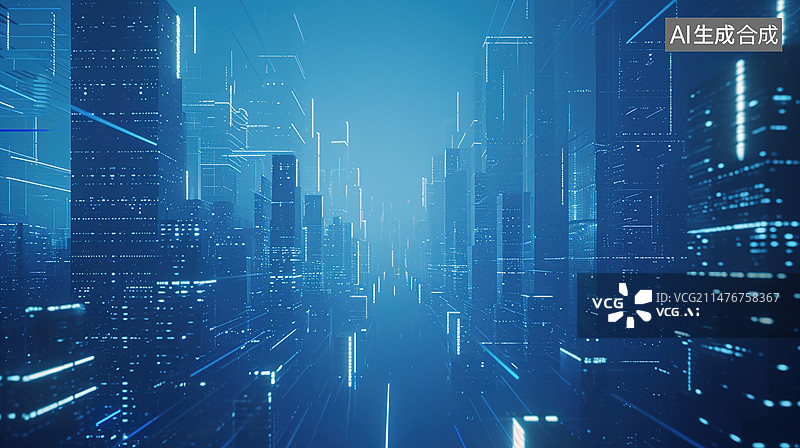 【AI数字艺术】蓝色发光数字城市图片素材