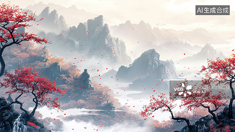 【AI数字艺术】中式山水风景画图片素材