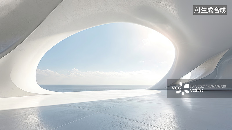 【AI数字艺术】未来干净白色室内空间图片素材