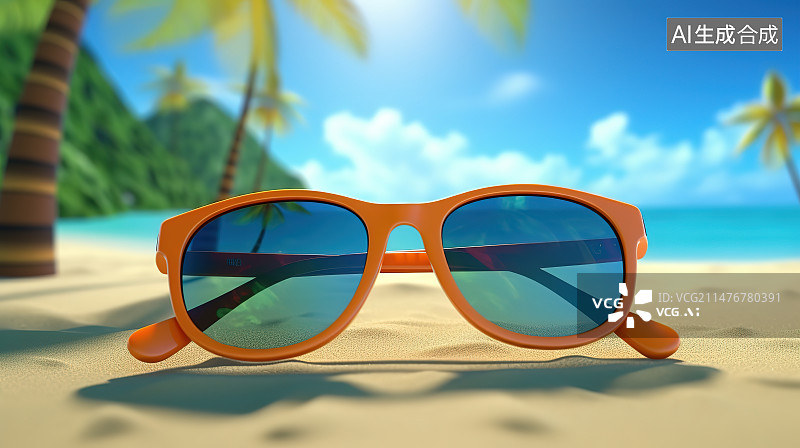 【AI数字艺术】海滩上太阳镜的特写镜头图片素材