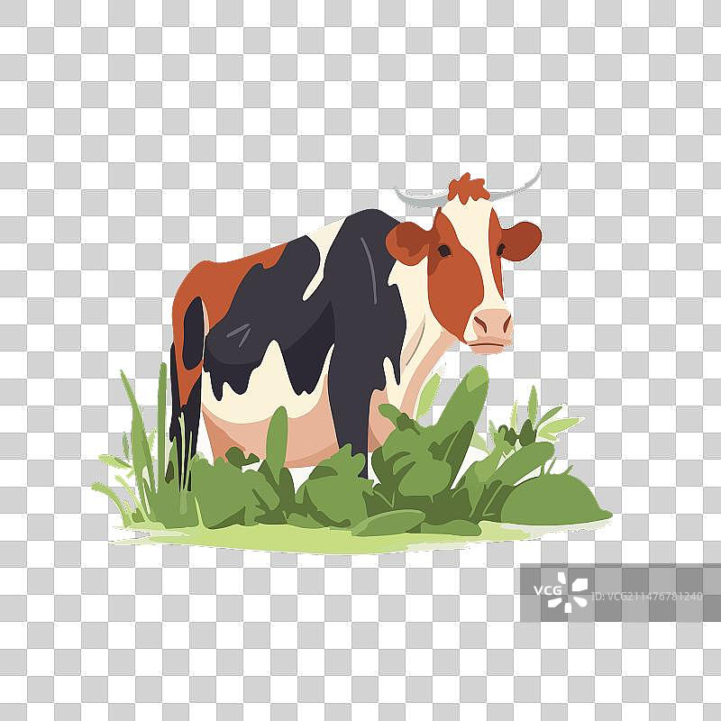 三色卡通牛吃草图片素材