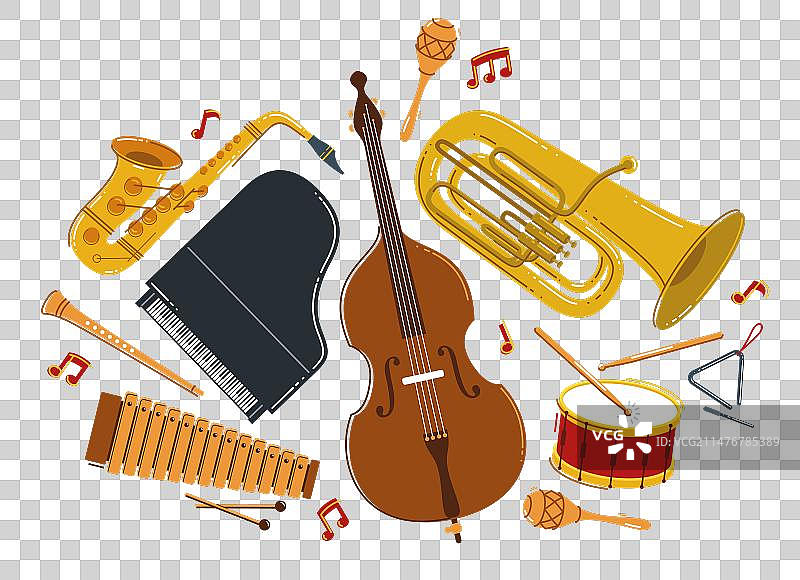 扁平风格经典乐器组合图片素材