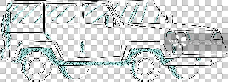 手绘吉普车速写图片素材