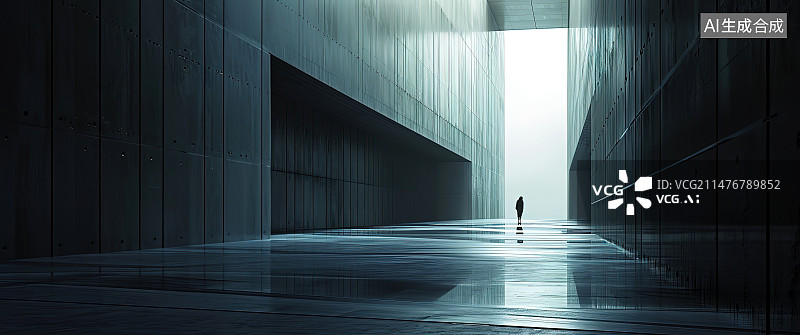 【AI数字艺术】站在走廊上的人的后视图图片素材
