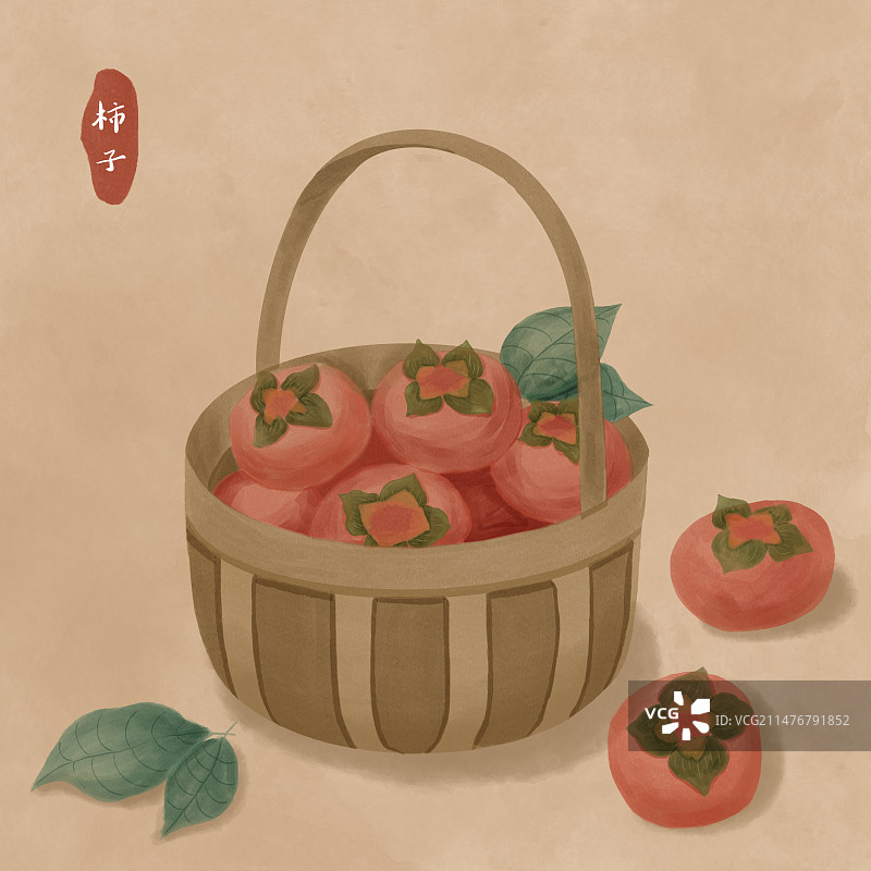一篮柿子柿柿如意水果橘黄色图片素材