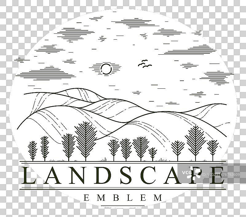 美丽的草原和树木线性风景图片素材