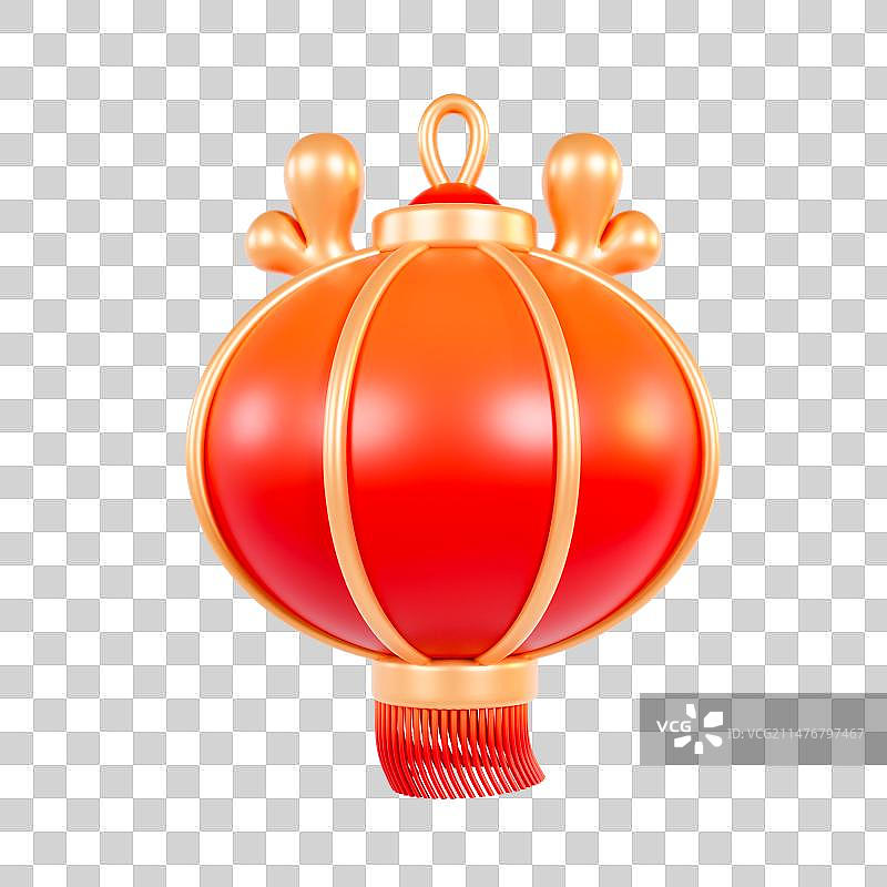 3D渲染的带龙角的春节卡通红灯笼元素图片素材