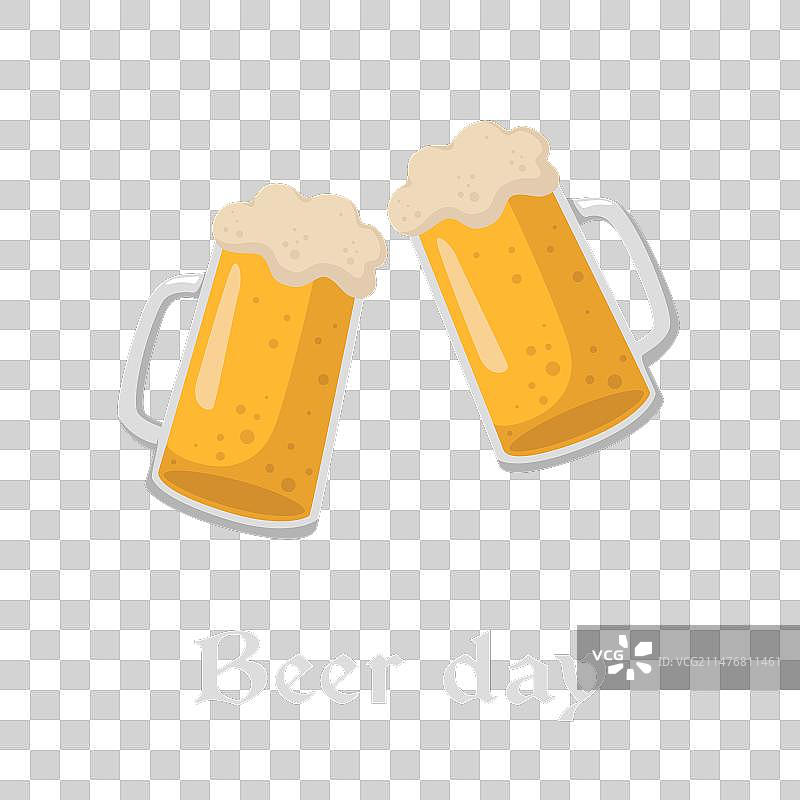 啤酒日：深色背景上的两杯啤酒图片素材