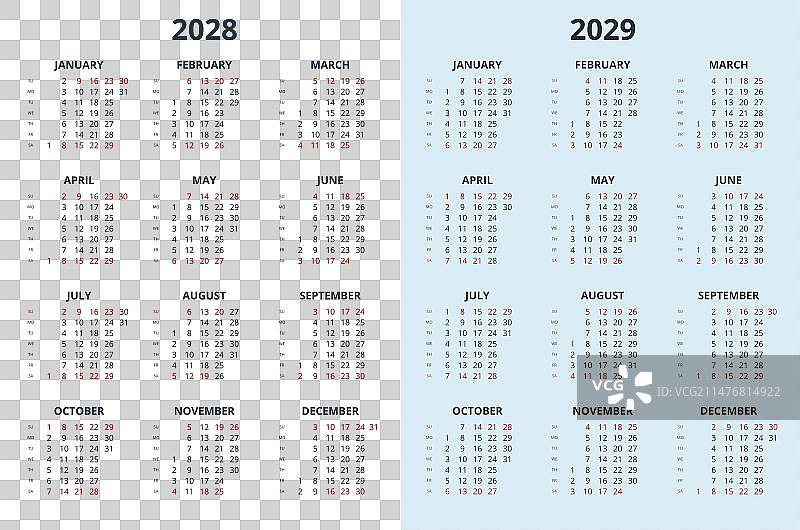 2028-2029年日历计划模板图片素材