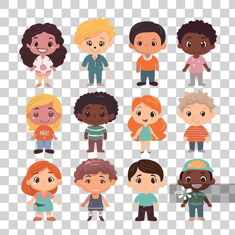 拥有各种文化卡通形象的儿童图片素材
