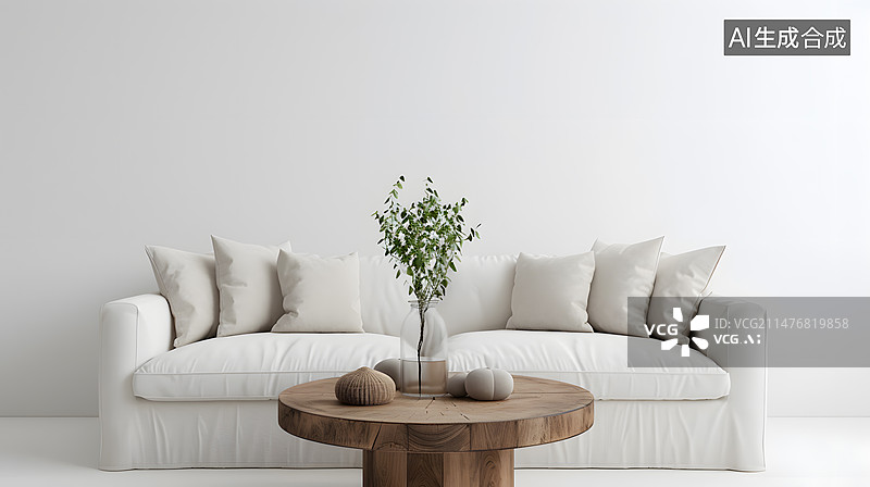 【AI数字艺术】现代室内设计干净简洁的沙发和茶几图片素材