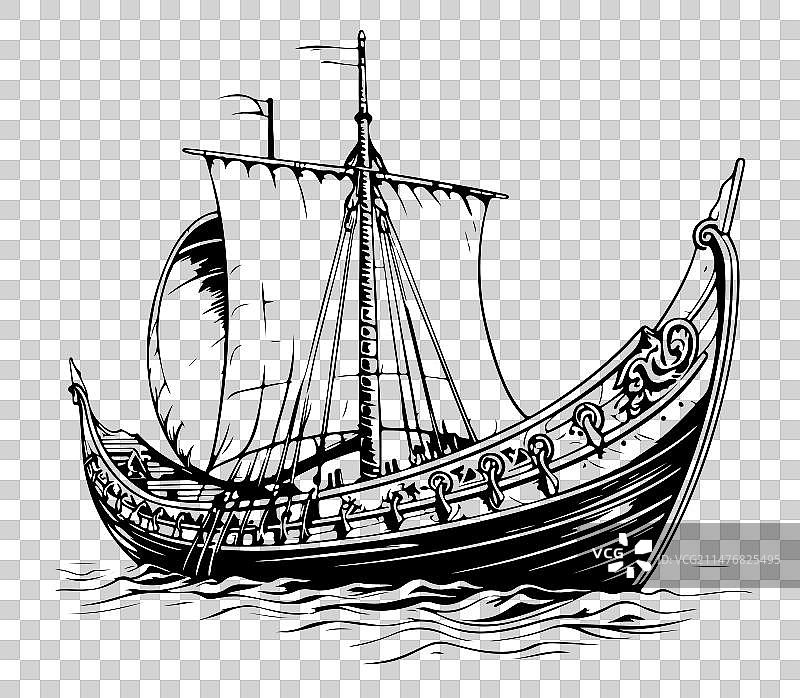 古代维京人在船上图片素材