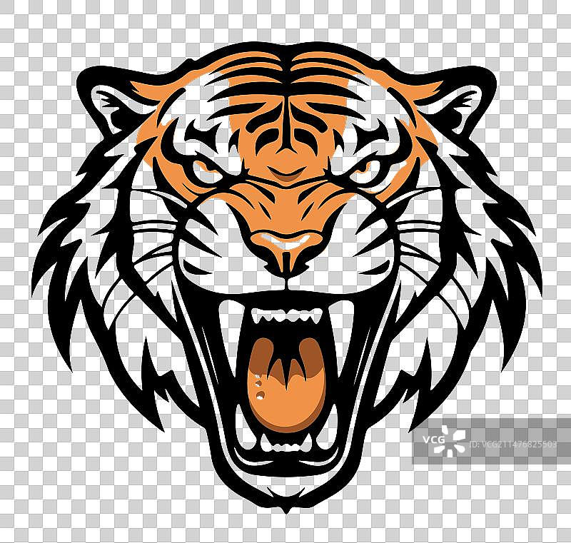 愤怒的老虎咆哮素描图片素材