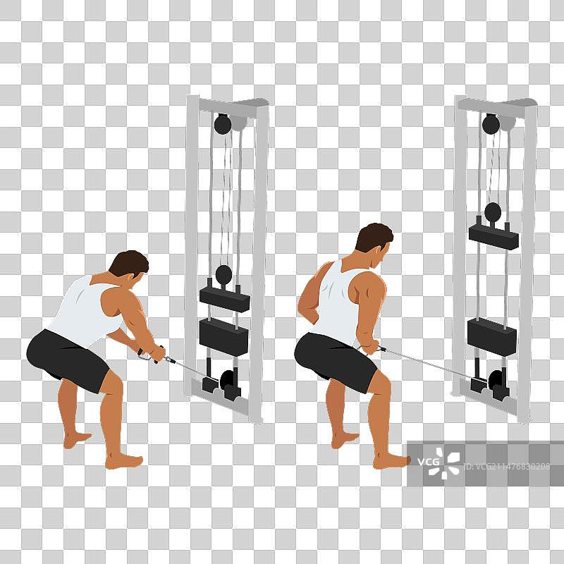 男人做站立弯腰拉 cable 划船练习图片素材