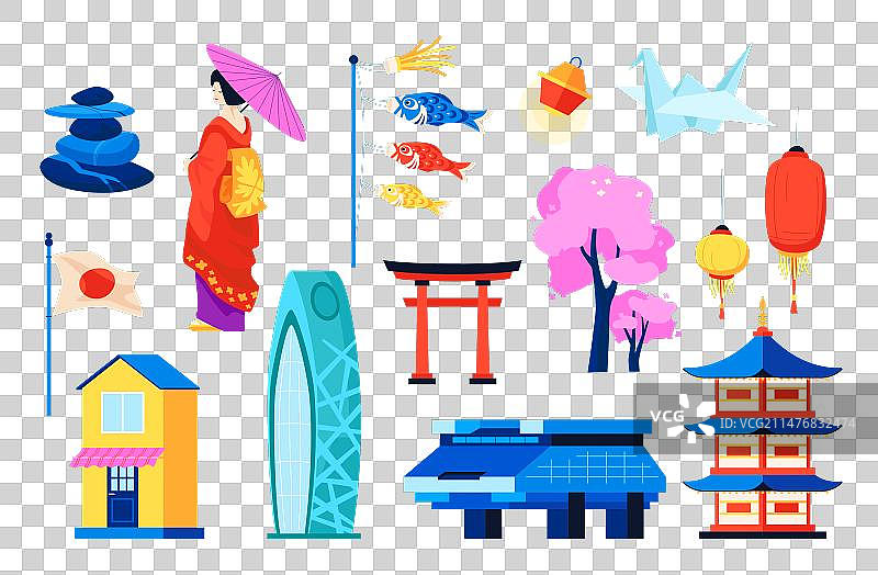 日本细节 - 扁平风格物体合集图片素材