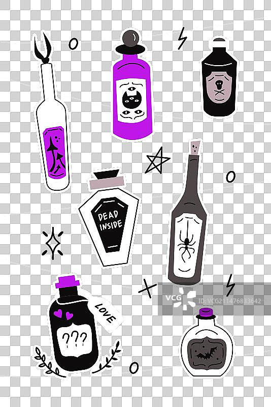 一组药剂瓶贴纸图片素材