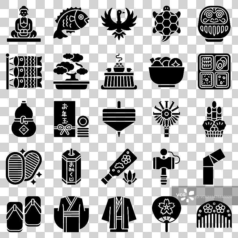 日本新年相关实心图标集2图片素材