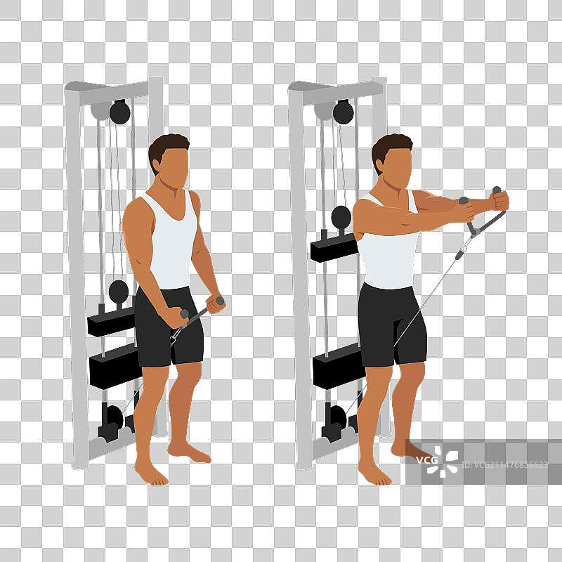 男人进行拉索前平举训练图片素材