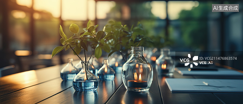 【AI数字艺术】桌上花瓶里的花朵特写镜头图片素材