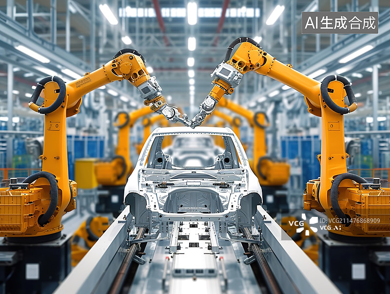 【AI数字艺术】汽车装配流水线，汽车制造业图片素材