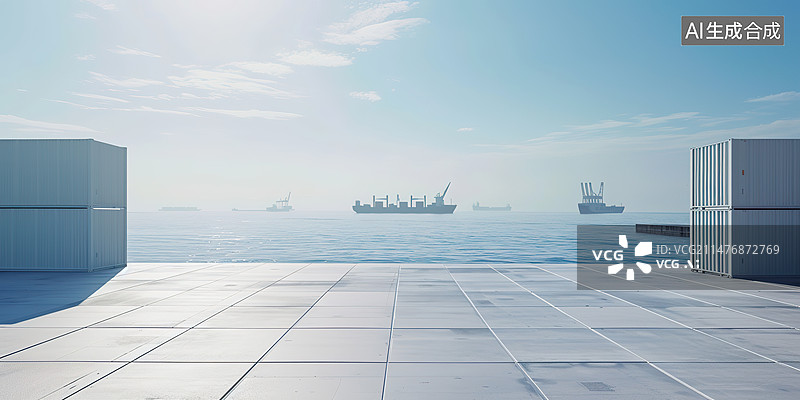 【AI数字艺术】空旷的道路和工业集装箱码头汽车广告背景图片素材