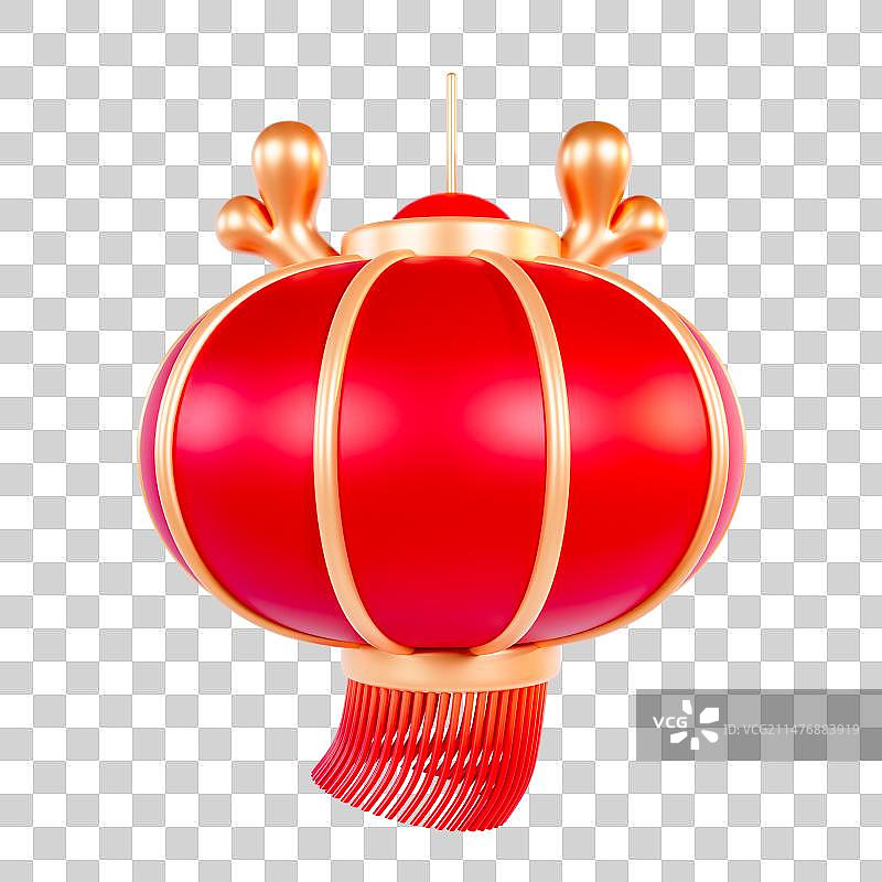 3D渲染的带龙角的春节卡通红灯笼元素图片素材